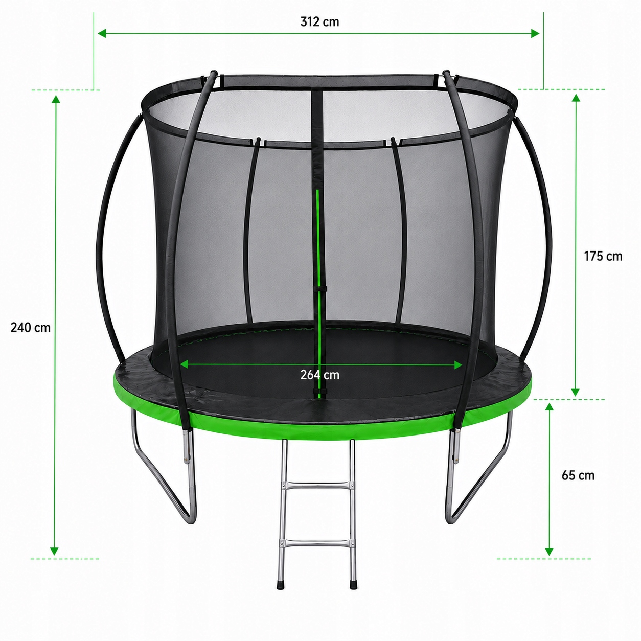 Trampolina ogrodowa z siatką wewnętrzną DZIECI 10FT 312cm drabinka zielona