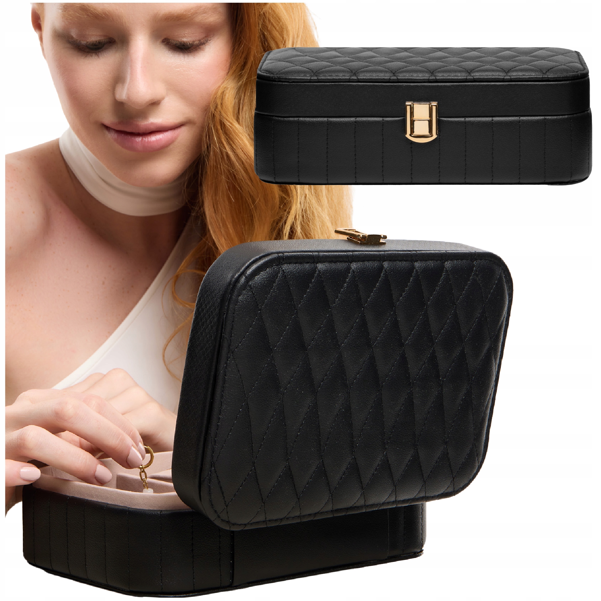 Šperkovnice na bižuterii Organizér s přihrádkami a zrcátkem, velká, černá Mys