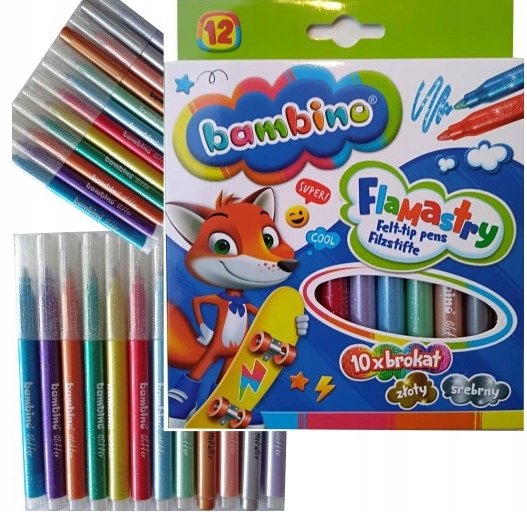 

Flamastry brokatowe szkolne 12 kol Bambino
