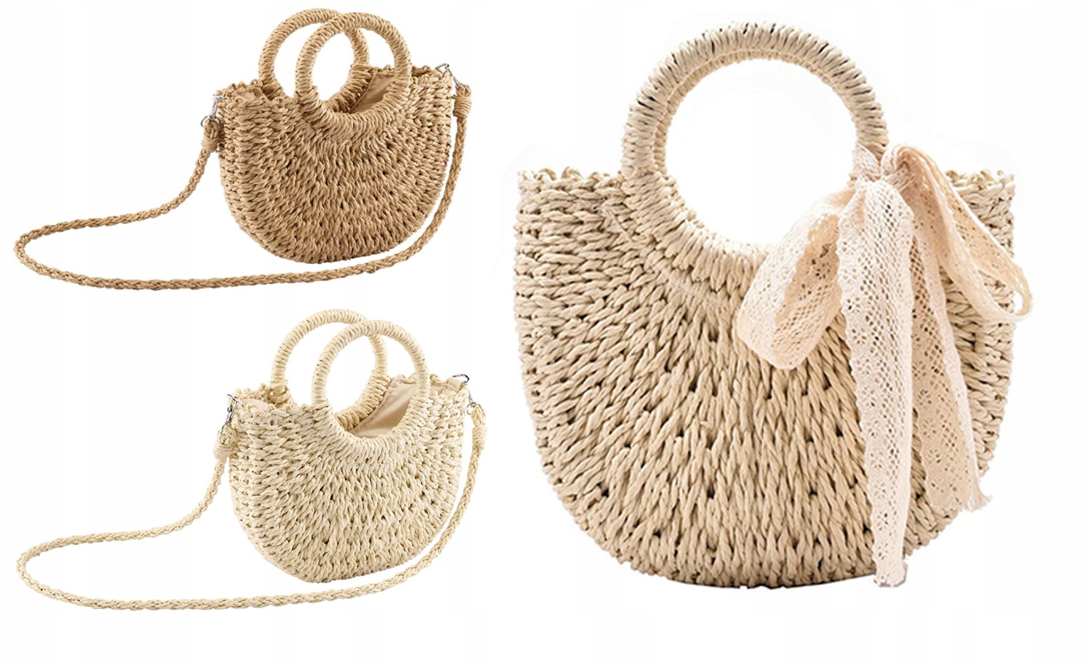 KOSZYK DO RĘKI TOREBKA NA RAMIĘ ODPINANY PASEK PLECIONA STYL ETNO KOKARDA Wysokość 31 cm