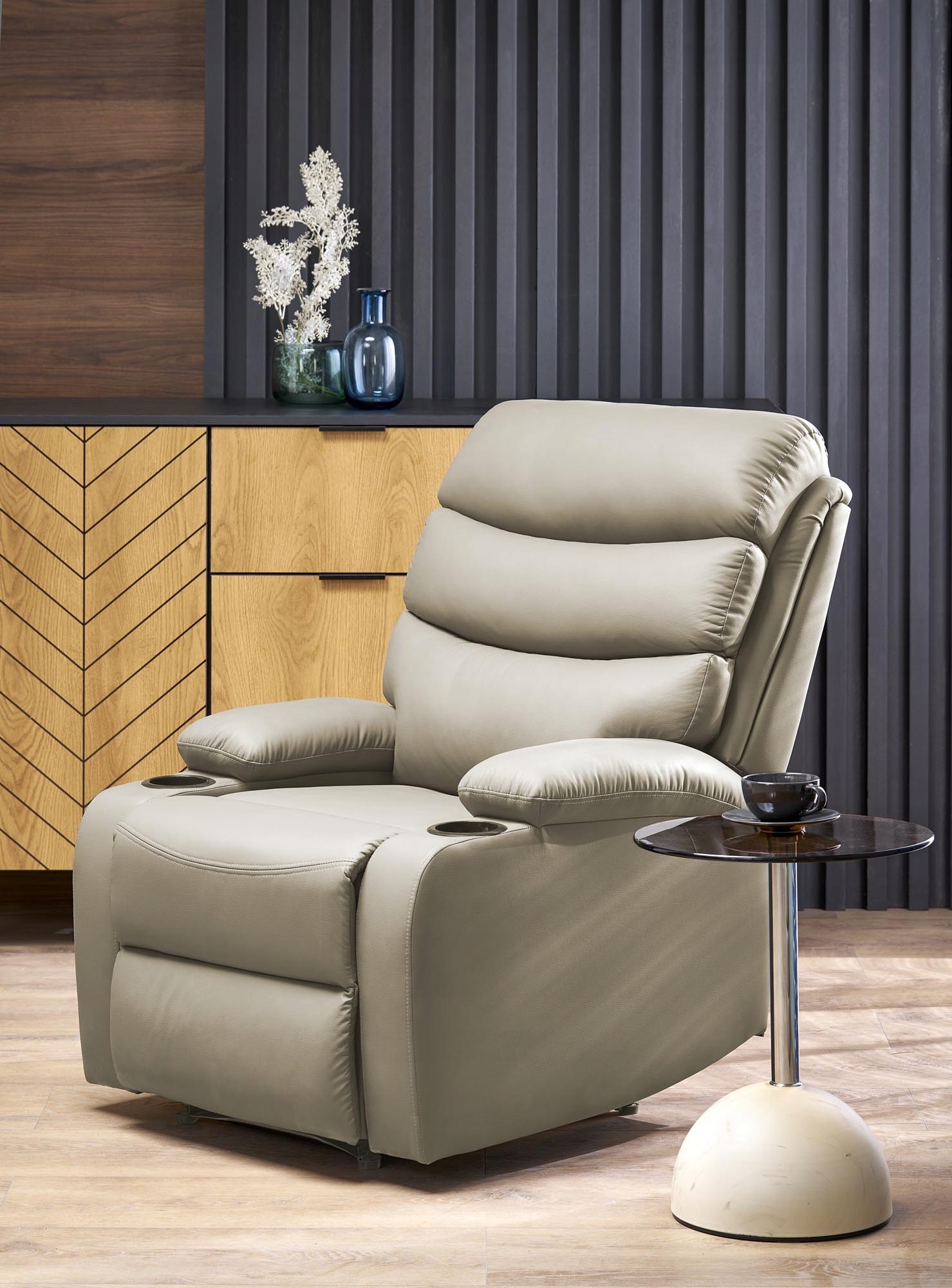 Perus fotel rozkładany beżowy eco skóra 80x80-101x168 cm relaksacyjny