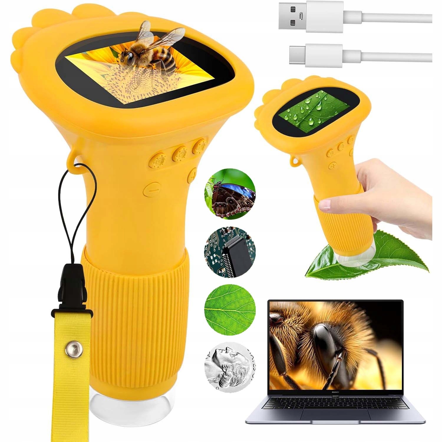 Přenosný Led Mikroskop Pro Děti 1000 X 2PALCOVÝ Displej, Lehký A Pohodlný Usb