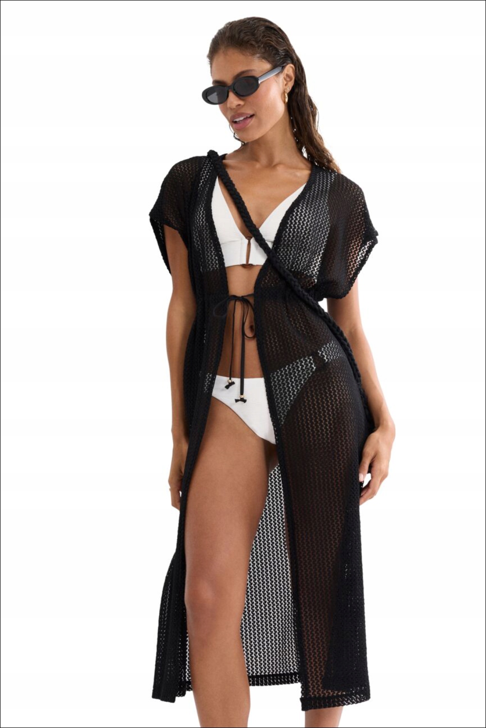 Pareo Dámské Triumph Beach MyWear Crochet Kimono Černá 40