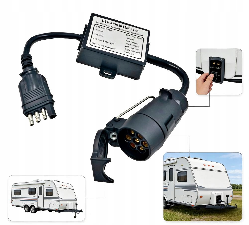 Adapter Przejściówka Usa 4-PIN Na Eu 7-PIN Do Haka Przyczepy Gniazdo
