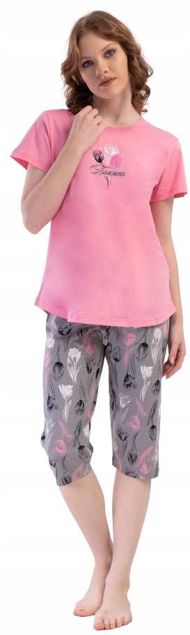 Pyžamo Tulipány Květy Awesome Růžová Tričko Rybářky 3/4 XXL