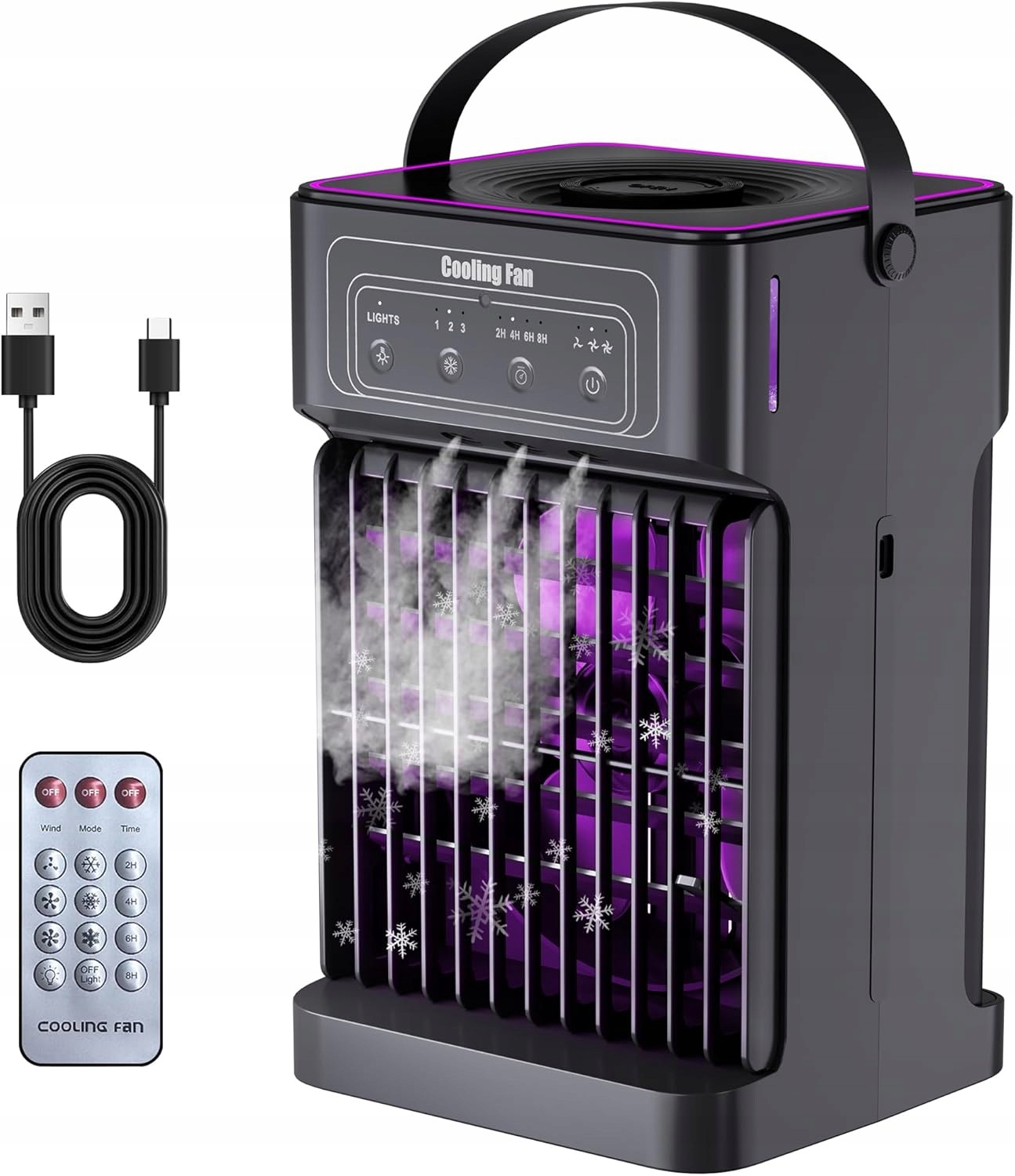 Klimatyzator przenośny 1100ml Usb Led 3 prędkości timer do domu, biura