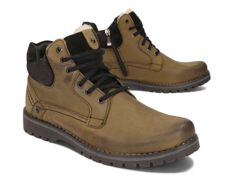 TRZEWIKI MĘSKIE BUTY OCIEPLANE SKÓRA 885 KHAKI 48 Kolekcja ZIMOWA