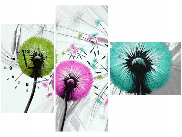 100cm 70cm ZEGAR 3 elem Kolorowe dmuchawce ścienny druk cyfrowy obraz