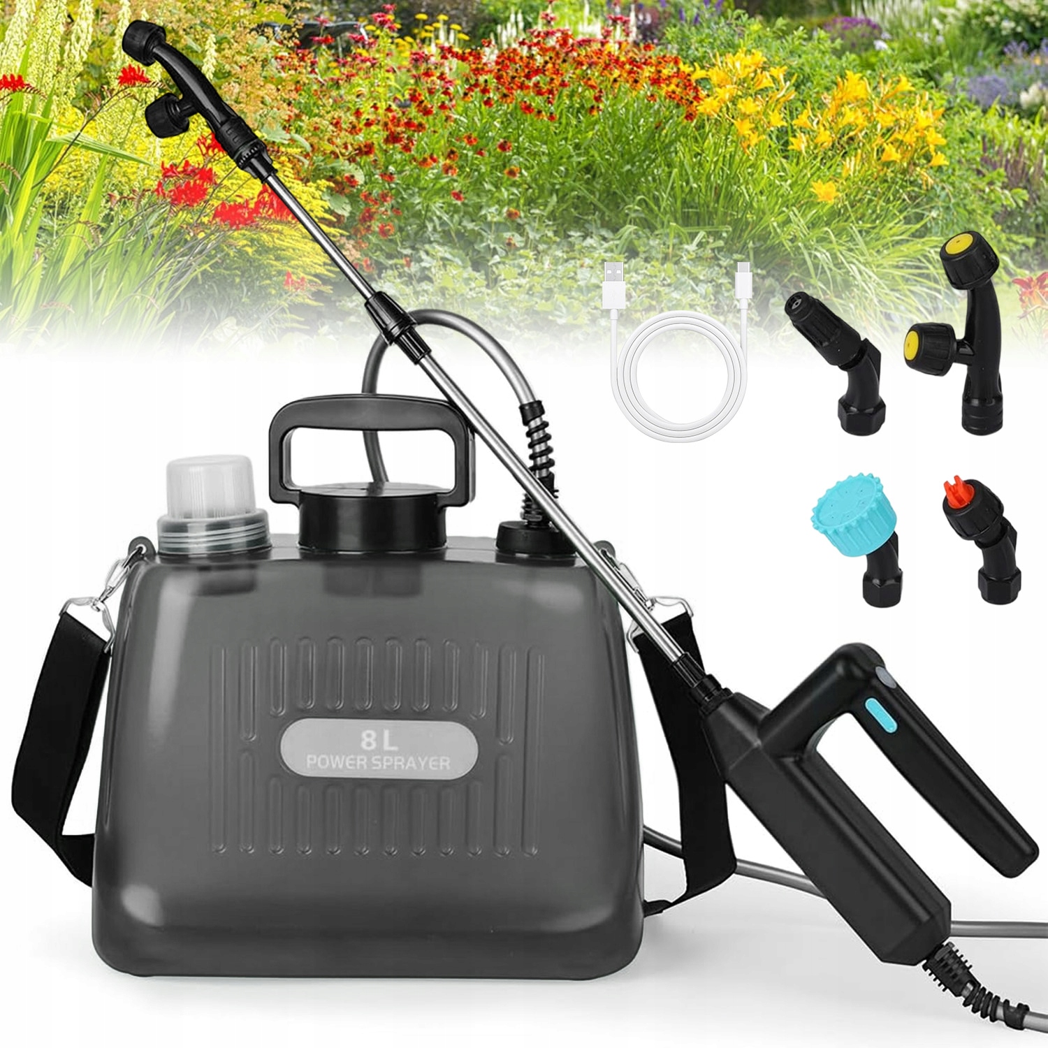 Ruční Zahradní Tlakový Postřikovač 8 L S Nastavitelnou 4 Tryskami