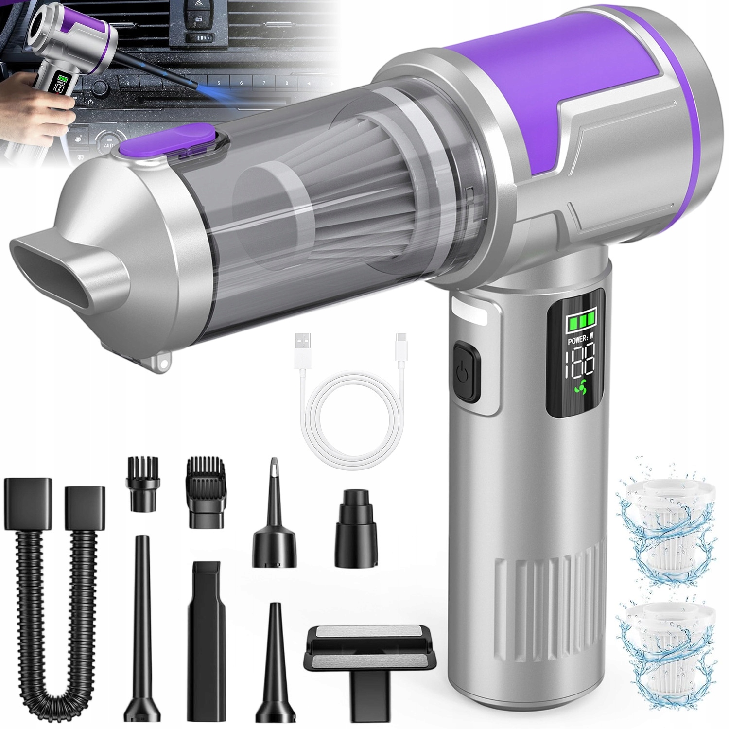 Vysavač Bezdrátový Foukač Mini Ruční Výkonný Bezkartáčový 15000PA