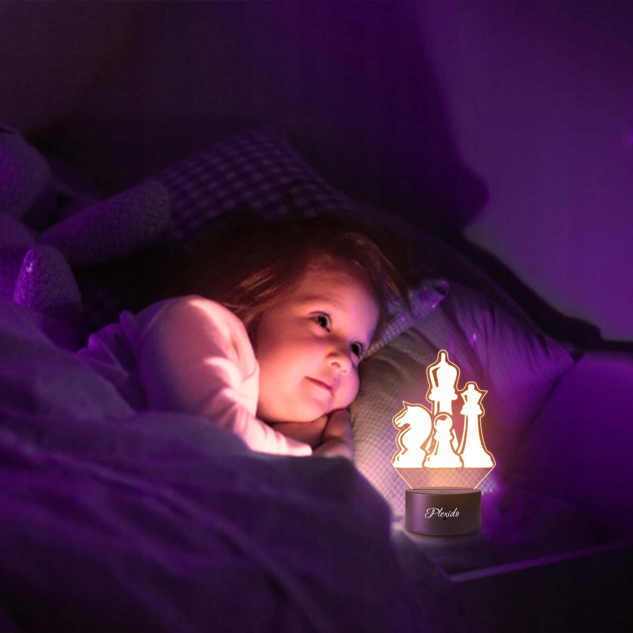 Lampka Stołowa Nocna 3D LED Szachy Pionki Król Koń Zasilanie bateryjne sieciowe