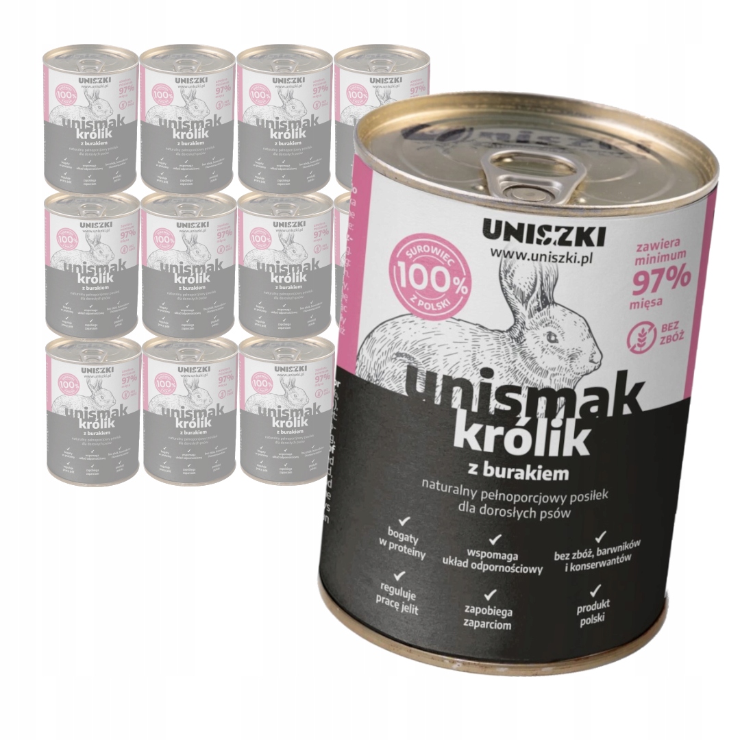 Uniszki Unismak Králík s červenou řepou 12x400g Bezobilné Vlhké Krmivo pro psy