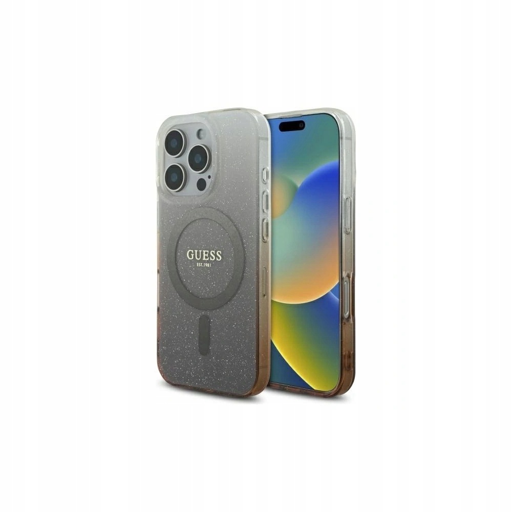 Etui Guess iPhone 16 Pro Hardcase Glitter Gradient MagSafe brązowe