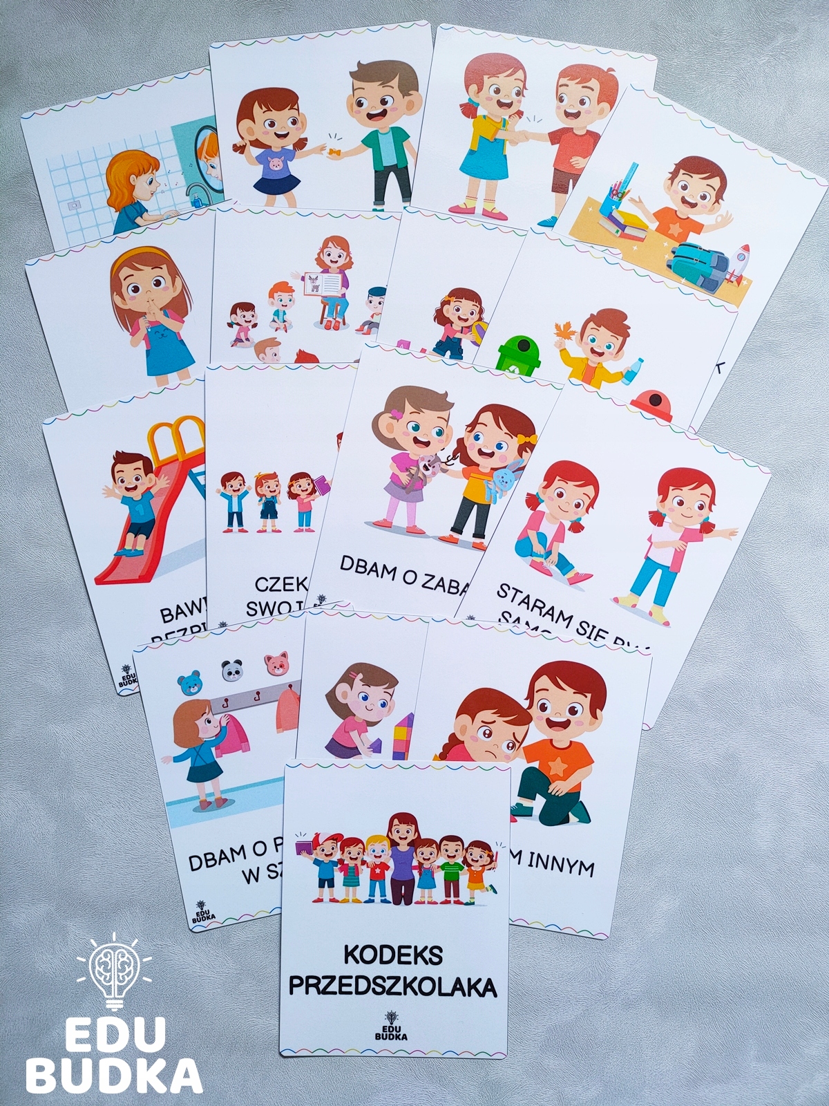 KODEKS PRZEDSZKOLAKA 15 plansz A5 z zasadami zachowania dla dzieci Autor Klaudia Deptała