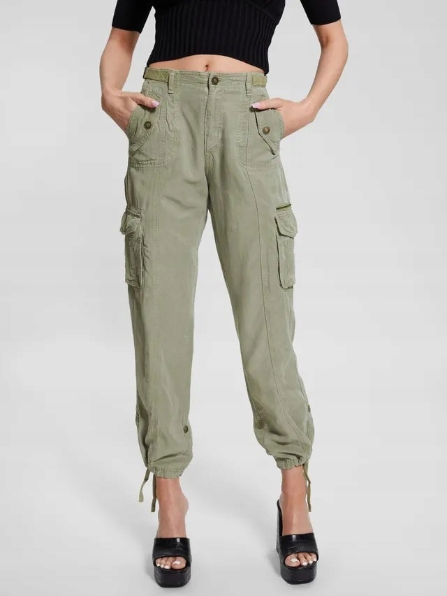 Guess Klasické Baggy Kalhoty Kapsy Khaki Len Lyocell 25 Gga