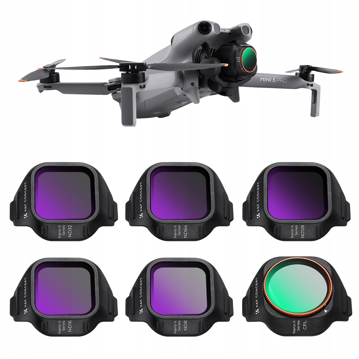 Sada 6 filtrů pro dron Dji Mini 5 Pro (CPL+ND8+ND16+ND32+ND64+ND128) K&f