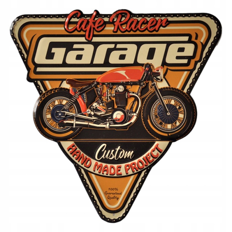 Kovový nástěnný znak Cafe Racer Garage 40x1x40 cm