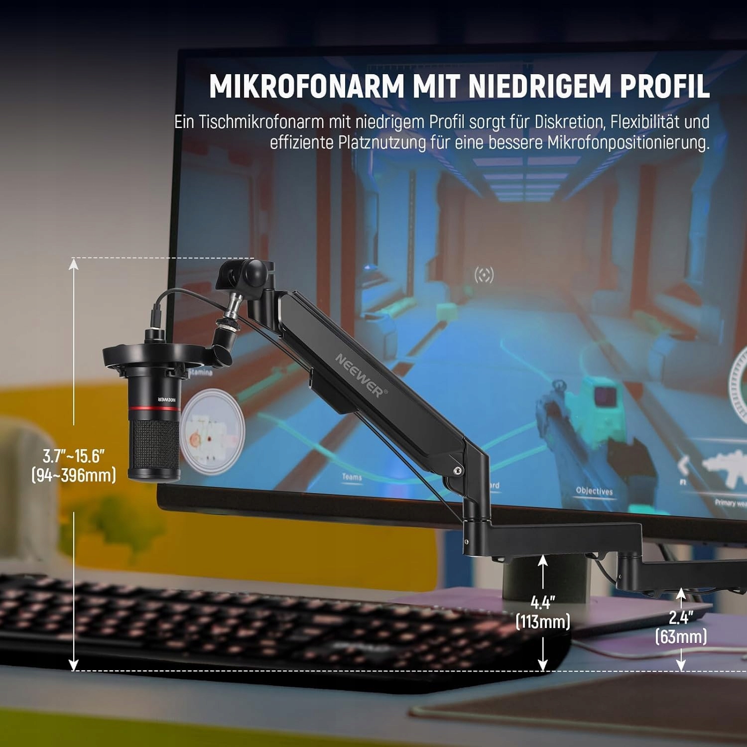 NEEWER Niskoprofilowy Mikrofonarm 360° do Shure Blue Yeti Podcast — miniatura 2