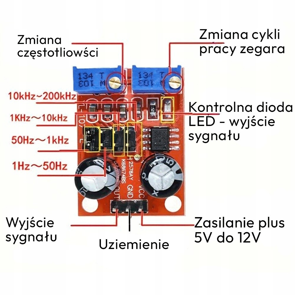 Generator fali prostokątnej NE555 1Hz - 200kHz Model RD014