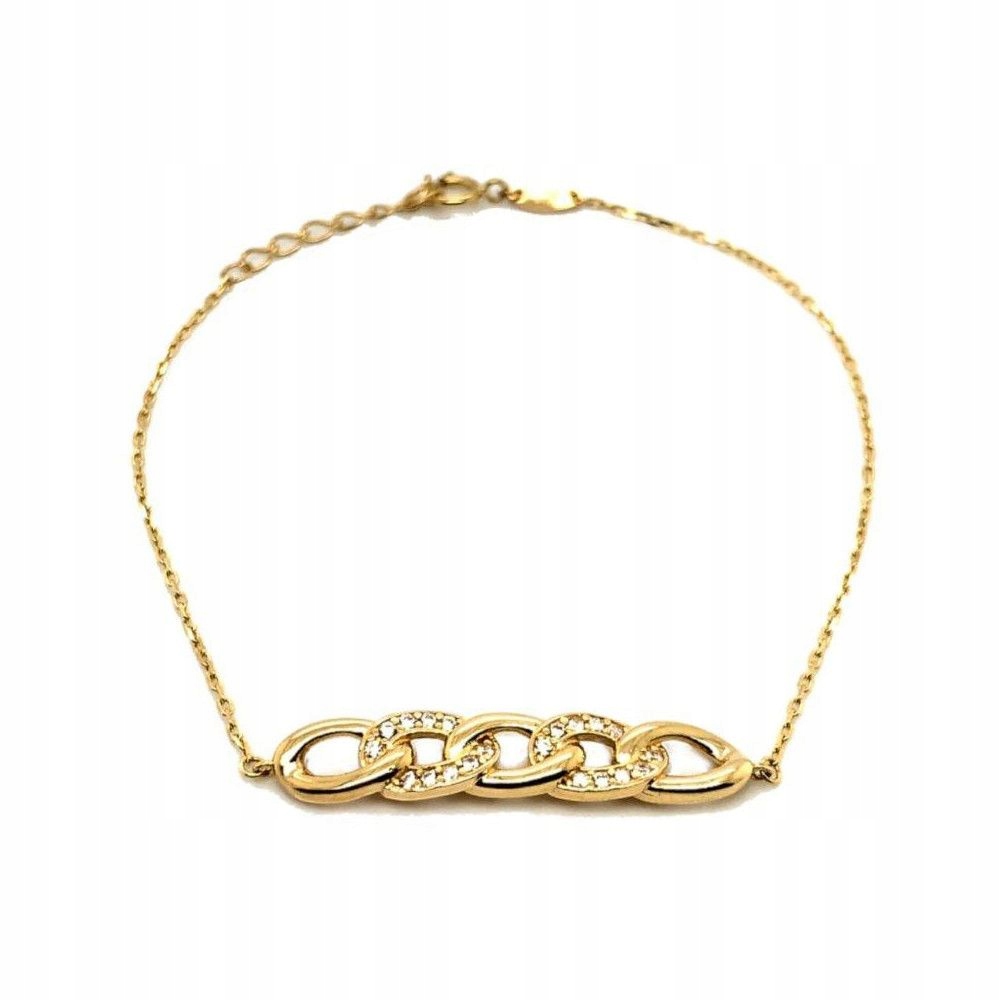 Zlatý náramek řetízek s zirkony a ankrem