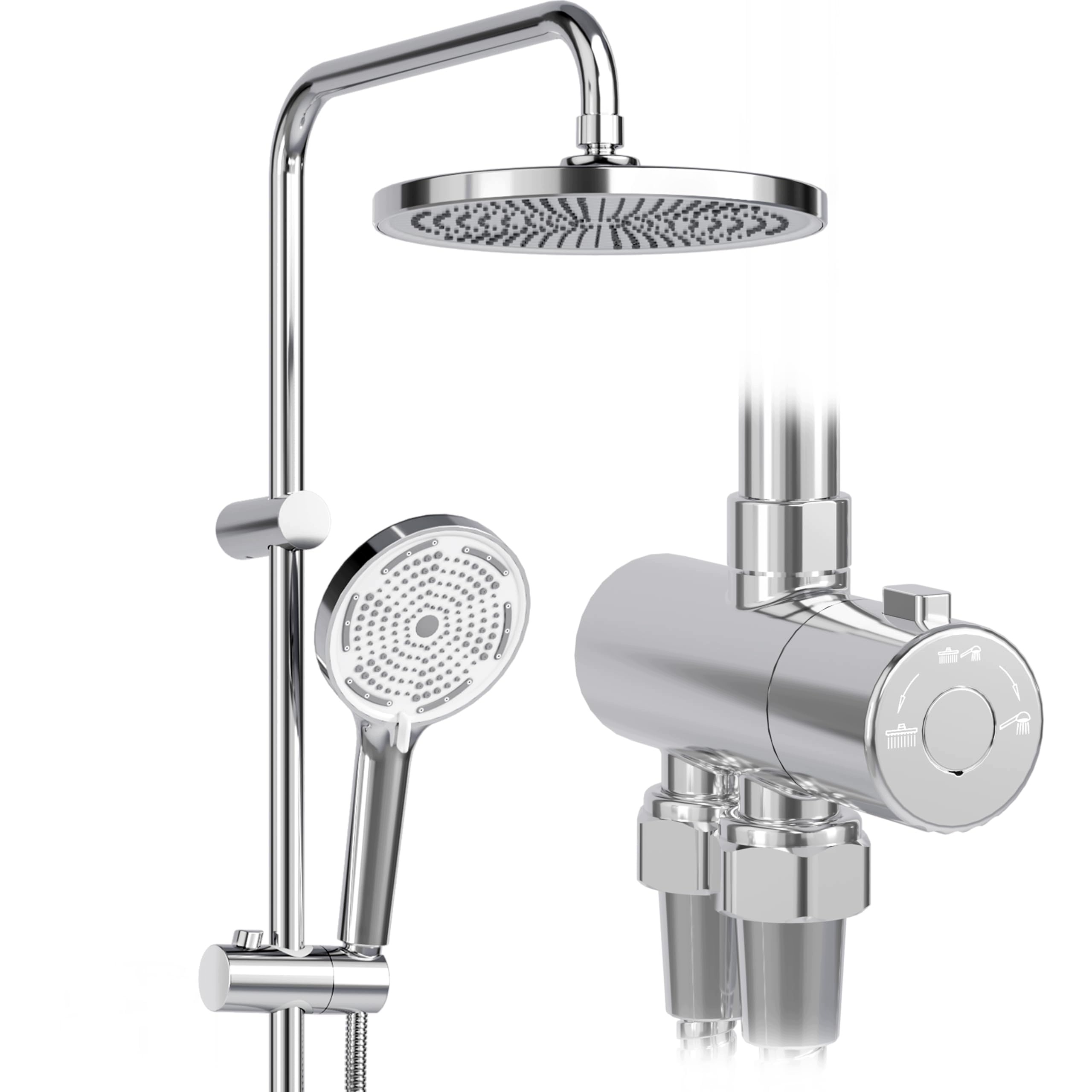 Sprchový Set Dešťová Sprcha 25 CM Tyč 66-105 CM Ruční Sprcha 3 Režimy