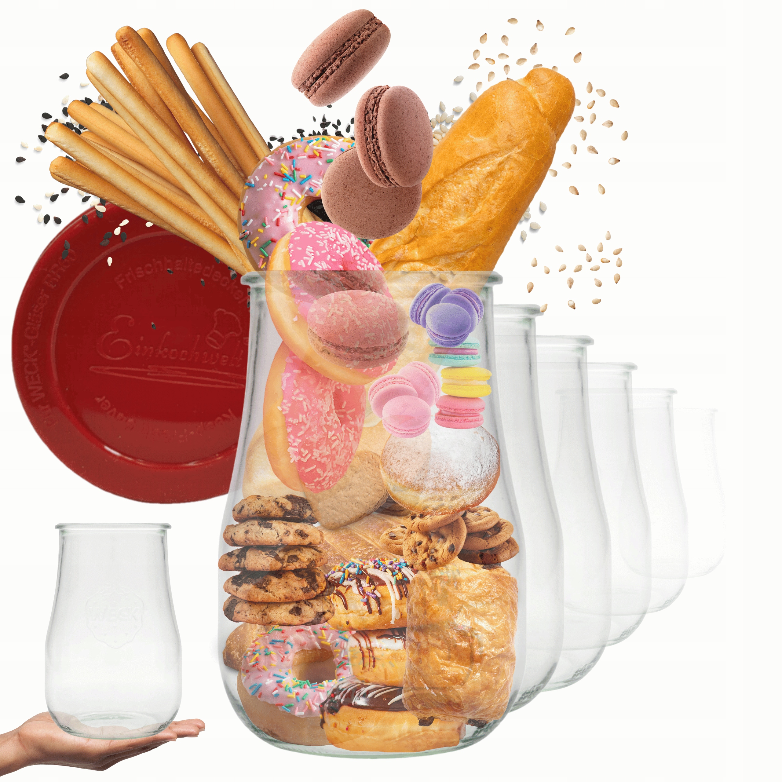 Poháre Weck 1750ml 1,75l váza Tulip vzduchotesné silikónové viečka 6ks Trvanlivé