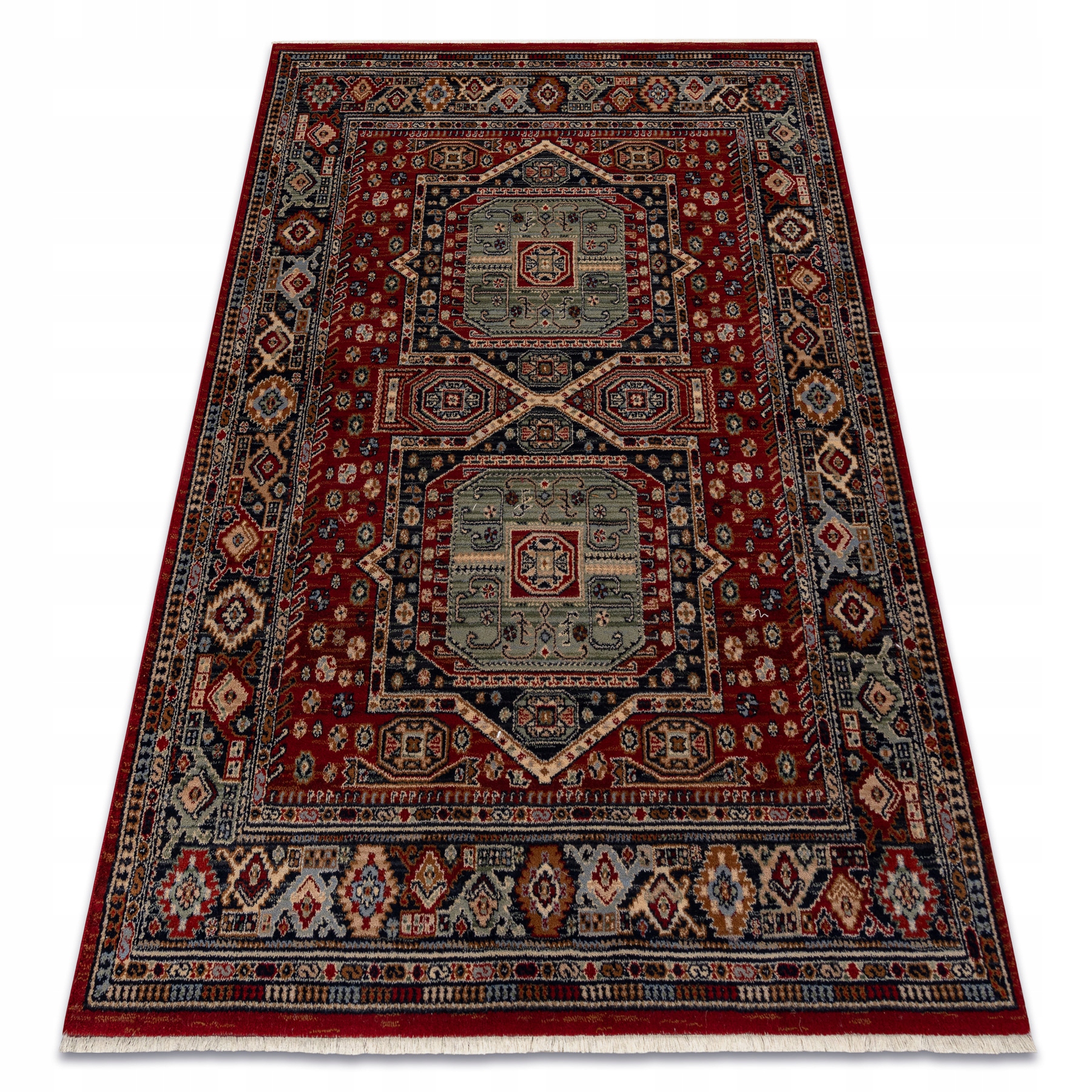 Dywan Wełna Do Salonu Frędzle Ornament orientalny Vintage bordo 120x145 cm