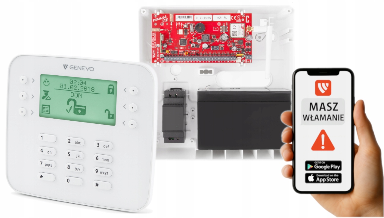 System Alarmowy Gsm Lte Do Domu Genevo PRiMA64LTE Wl Panel LCD Aplikacja