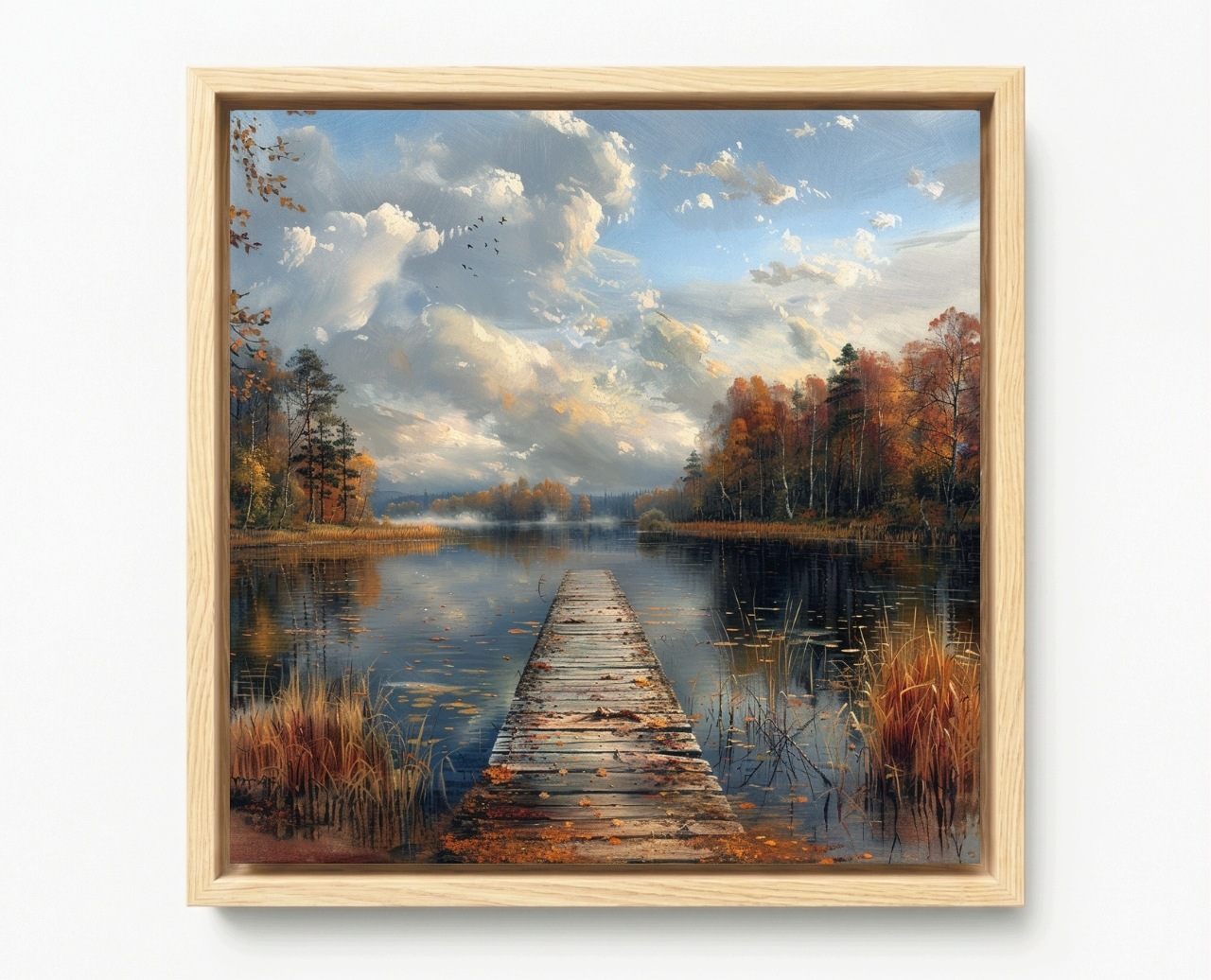Obraz Rám Americký Box Krajina Les Jezero Most Molo Podzim Mlha 50x50