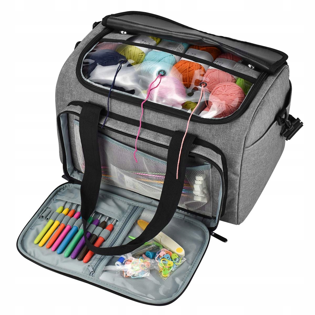Taška Na Vyšívání Příze Háčkování Dráty Velká Šedá