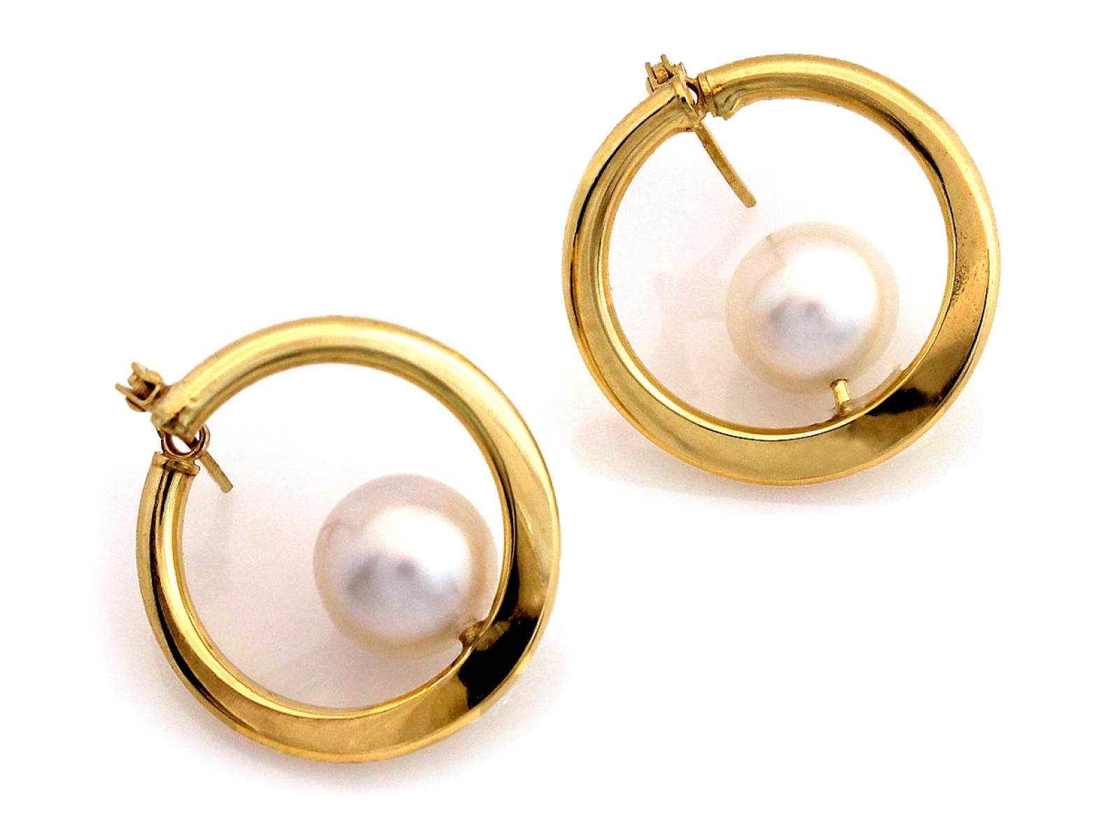Zlaté kruhové náušnice anglické s perlou, zlato, 585 2.58 g, elegance, dárek
