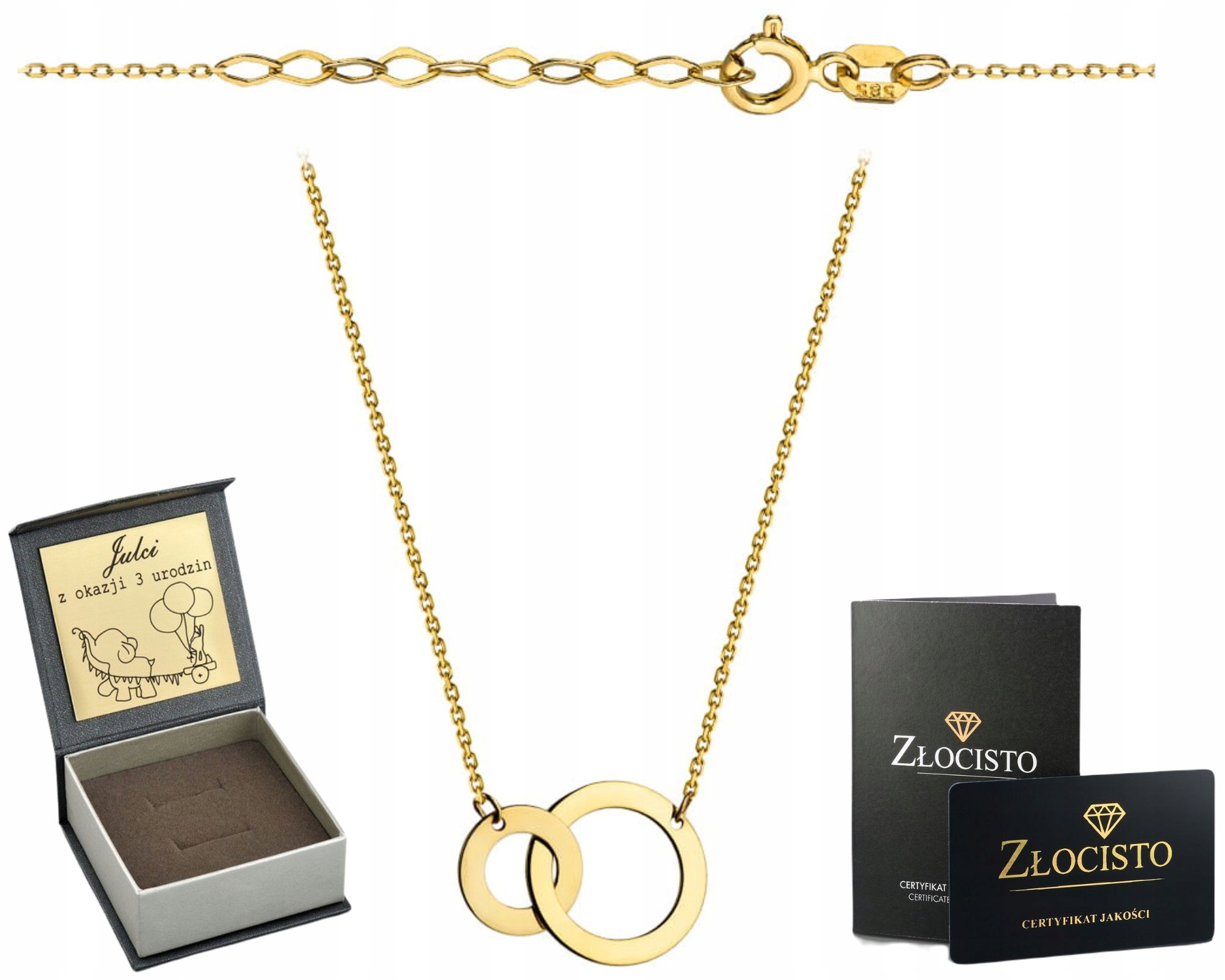 Zlatý Náhrdelník Celebritka Klanovka Kolečka Kruhy 55 Gravírování Pro Ženu