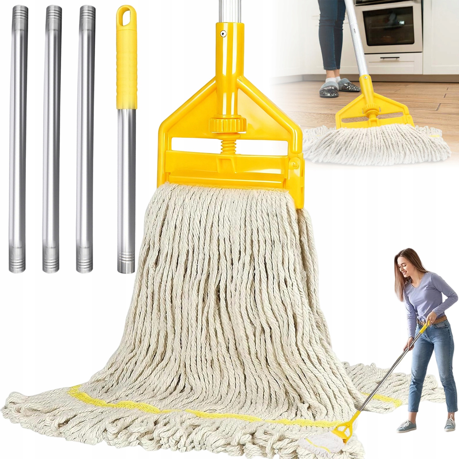 Levně Profesionální Průmyslový Mop S Dlouhou Hliníkovou Rukojetí, Snadná Demontáž