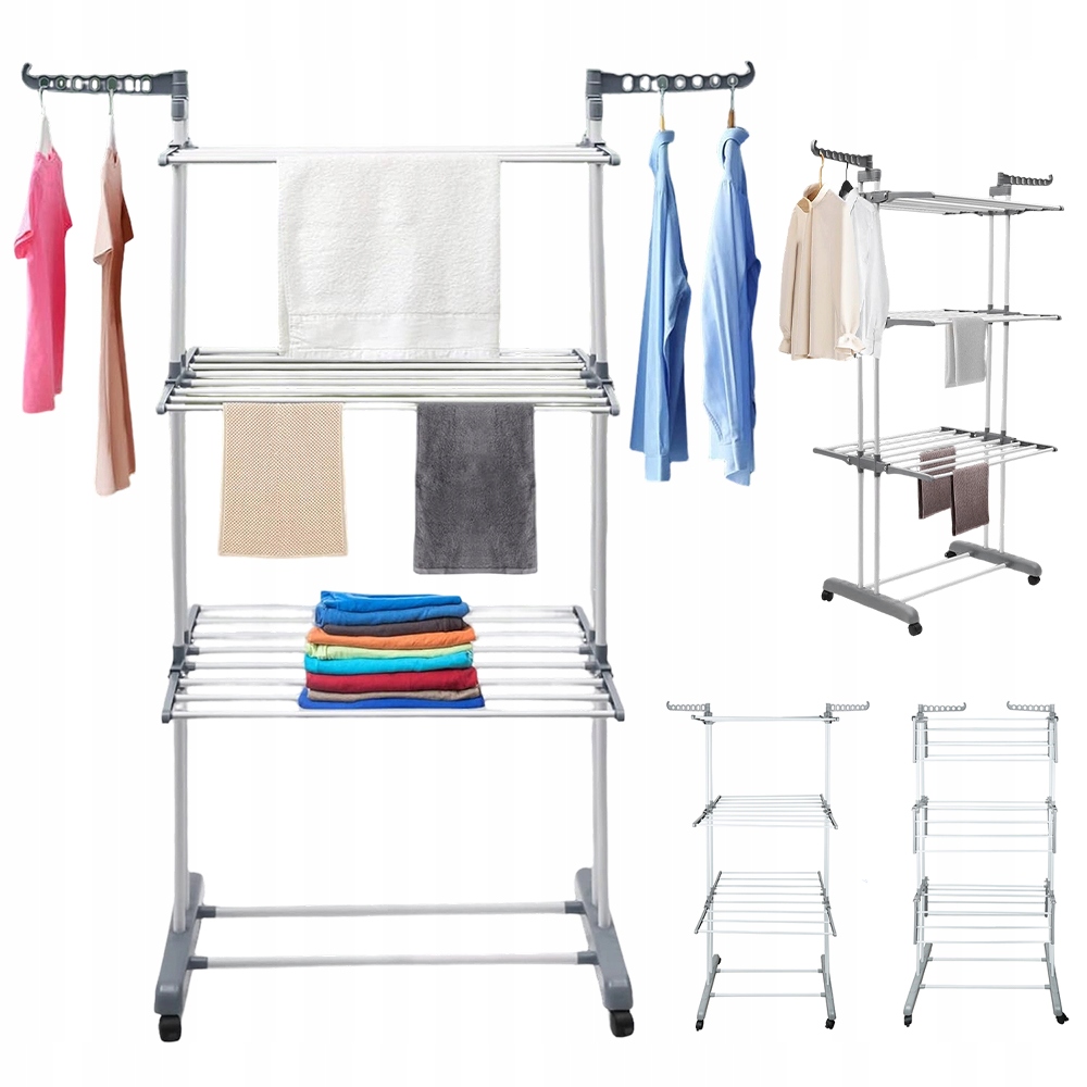 Levně Sušák Na Prádlo 3 Úrovně S Pohyblivými Věšáky O 360 Stupňů