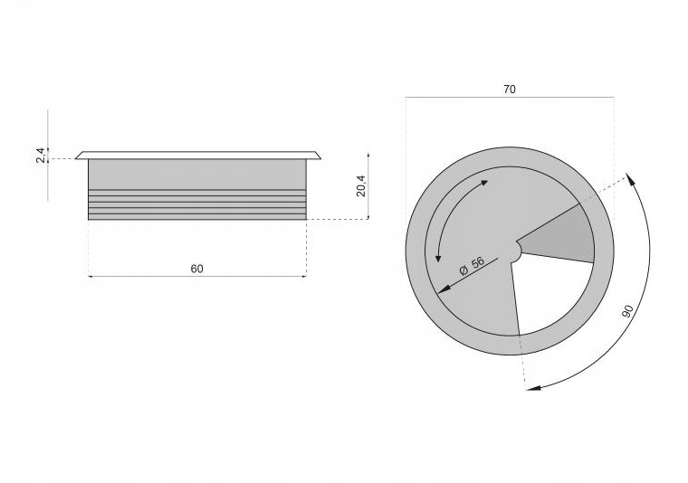 ZAŚLEPKA PRZELOTKA SREBRNA PRZEPUST DO BIURKA Fi60 Kod producenta ZAŚ-SR-2CM