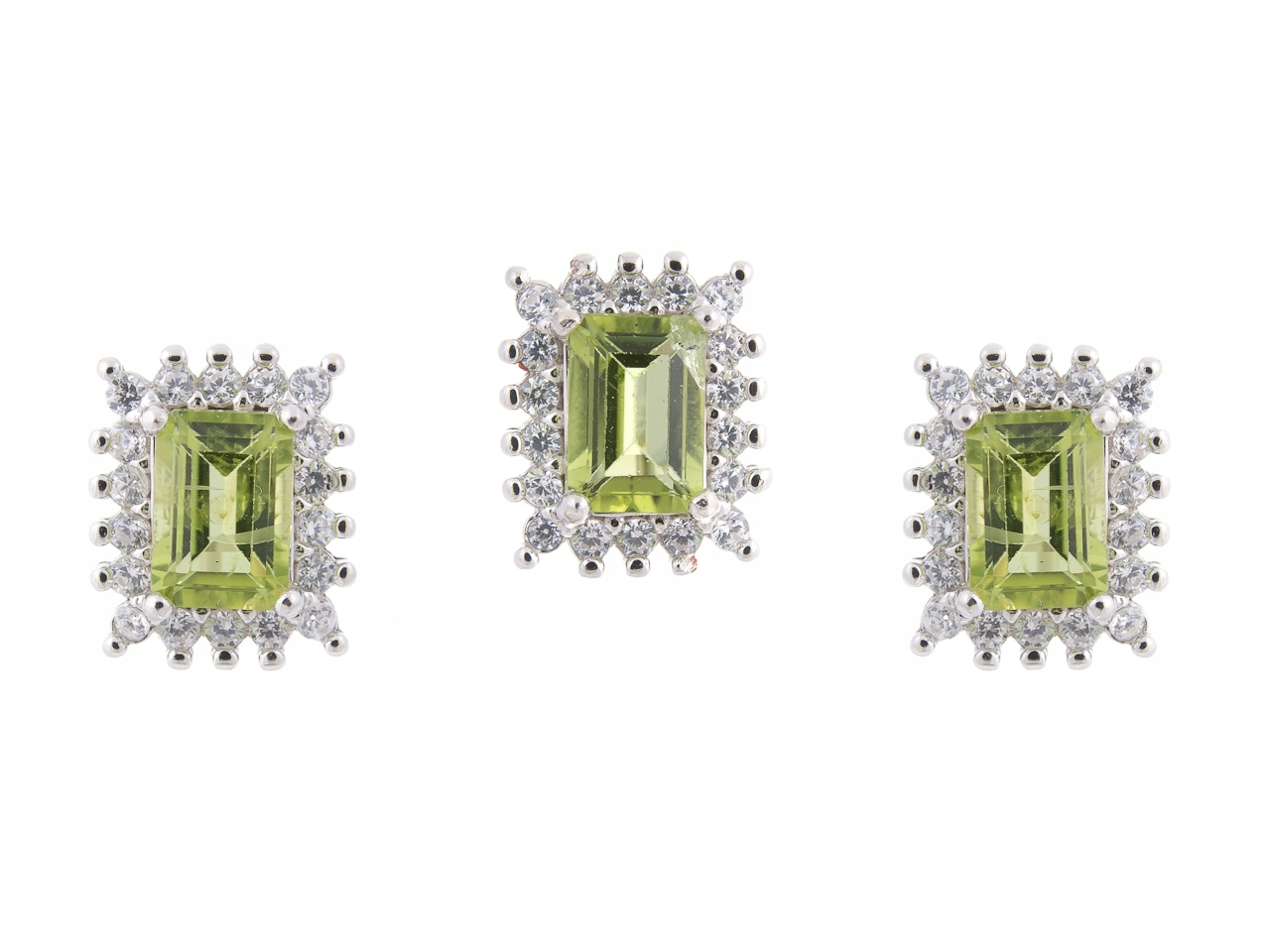 Stříbrný Rhodiovaný Komplet Peridot Přírodní Dárek