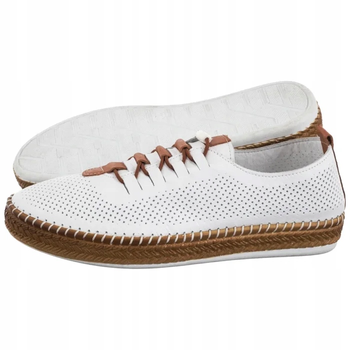 Kožené boty Dámské ažurové polobotky Nepeke Amir White Bílé