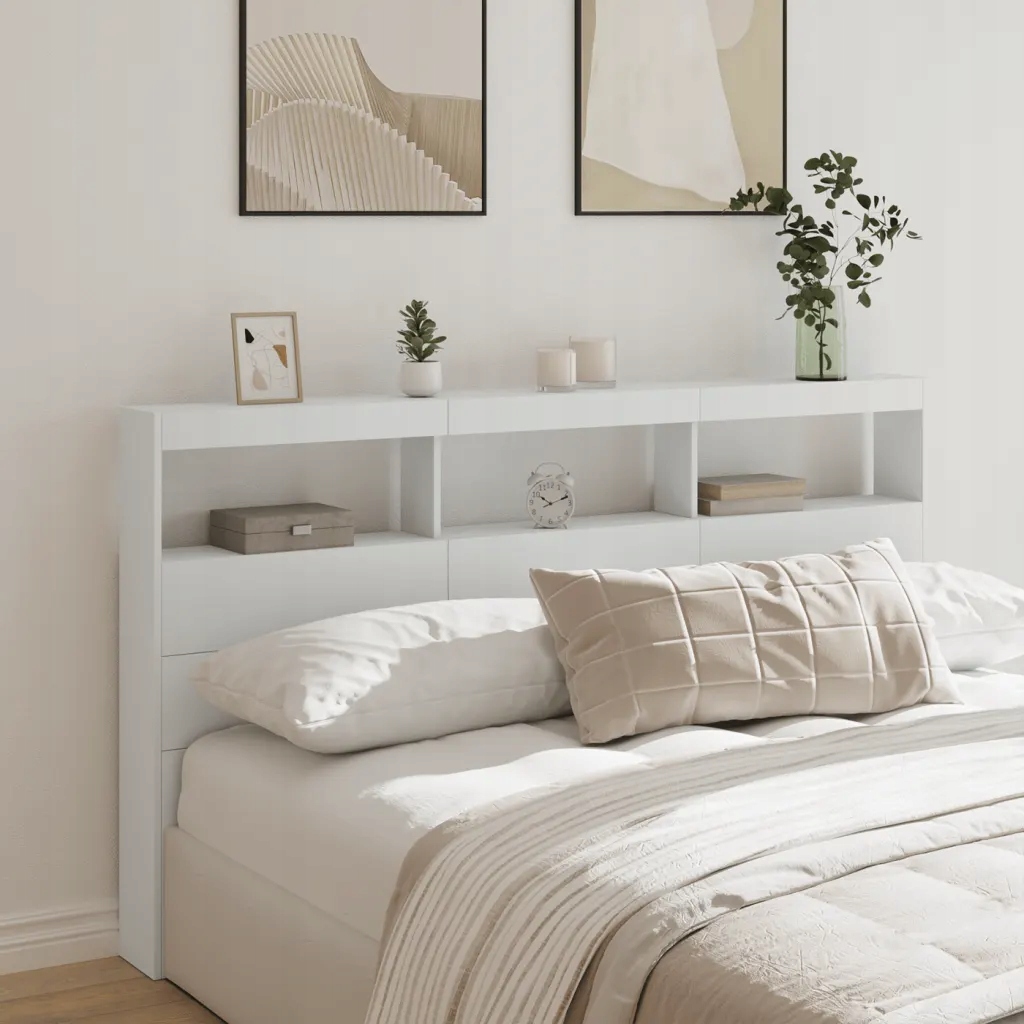 Čelo postele s úložným prostorem a Led bílé 180 x 17 x 102 cm Bílá 839210