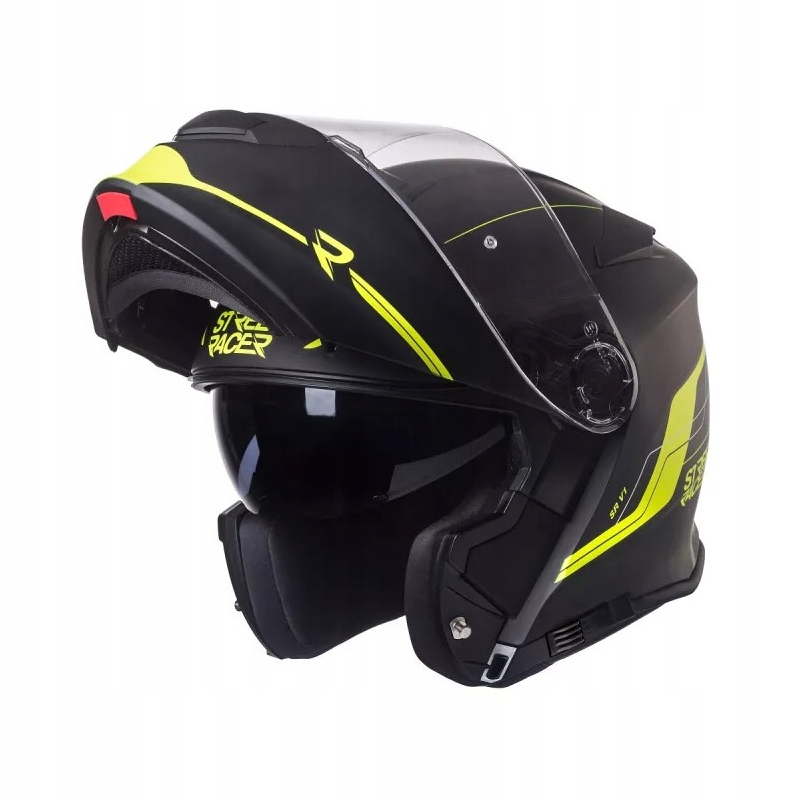 Szczękowy kask motocyklowy Street Racer SR V1 czarno-fluo żółty Rozmiar: XS Rozmiar XS