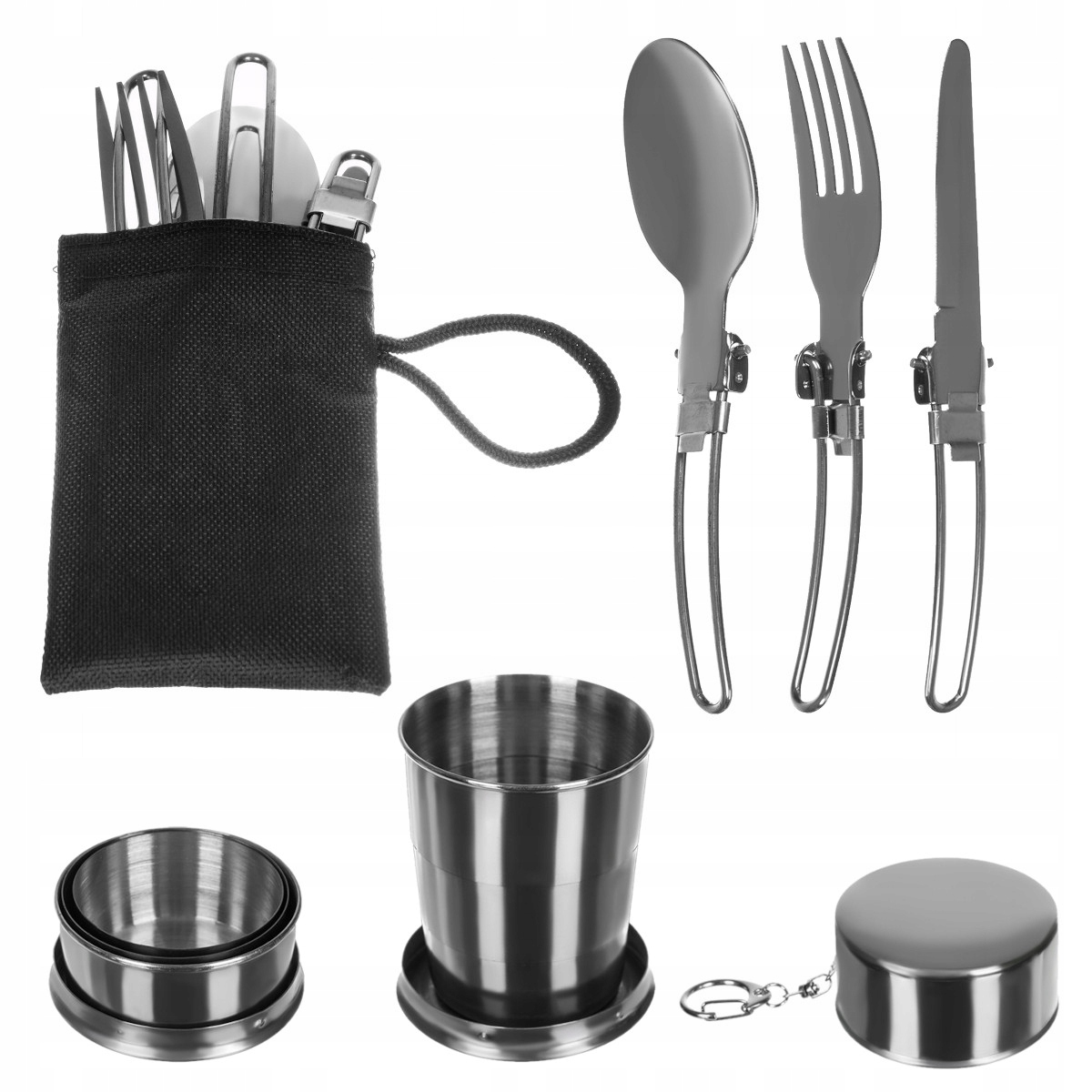 NACZYNIA TURYSTYCZNE KEMPINGOWE zestaw GARNUSZEK PATELNIA CZAJNIK SZTUĆCE Materiał aluminium