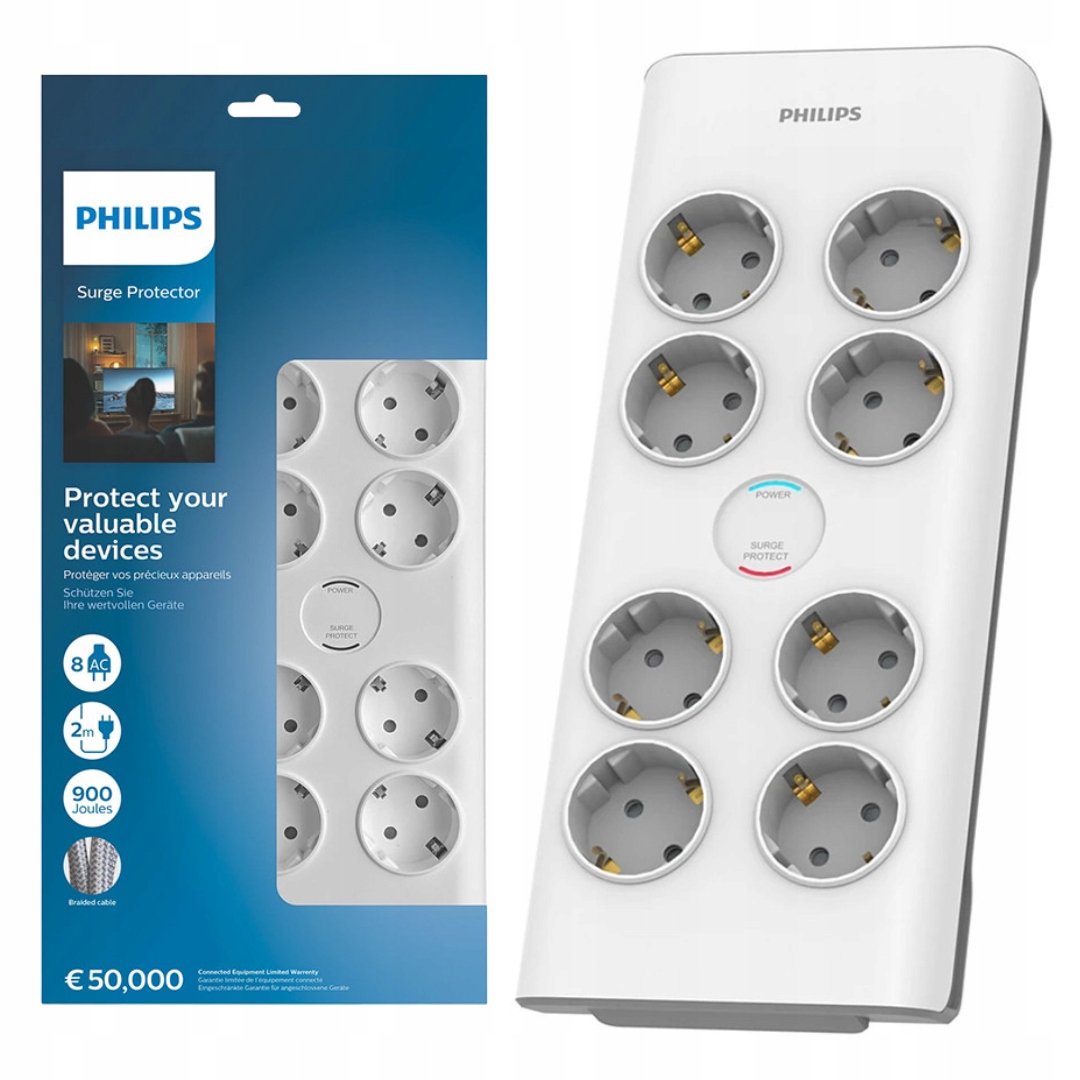 Lišta Philips 8 zásuvek Schucko Power Blocker 2M Filtr 900J