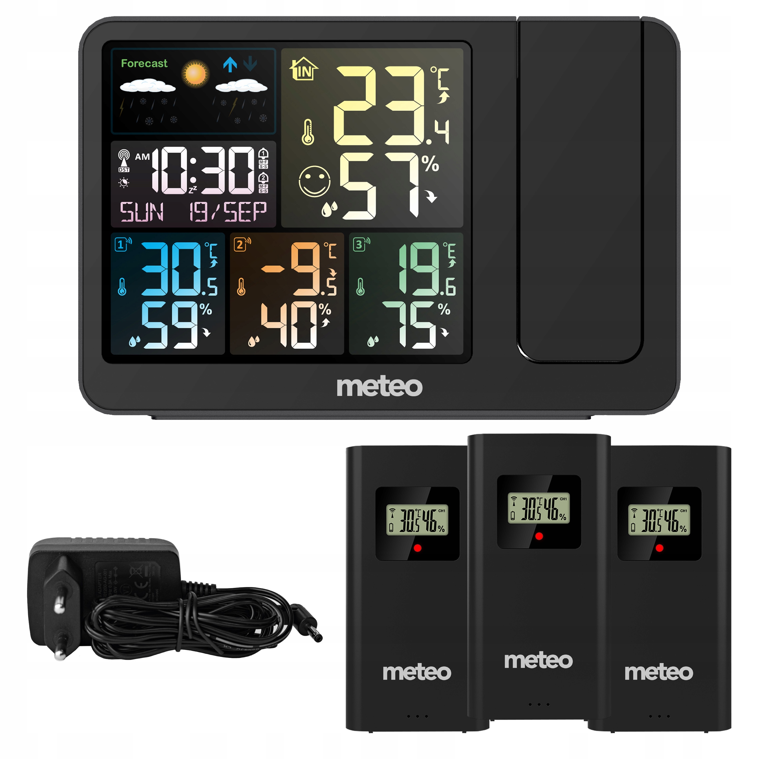 Stacja Pogodowa Z Dcf Meteo SP300 Pogodynka Projektor Laserowy 3 Czujniki