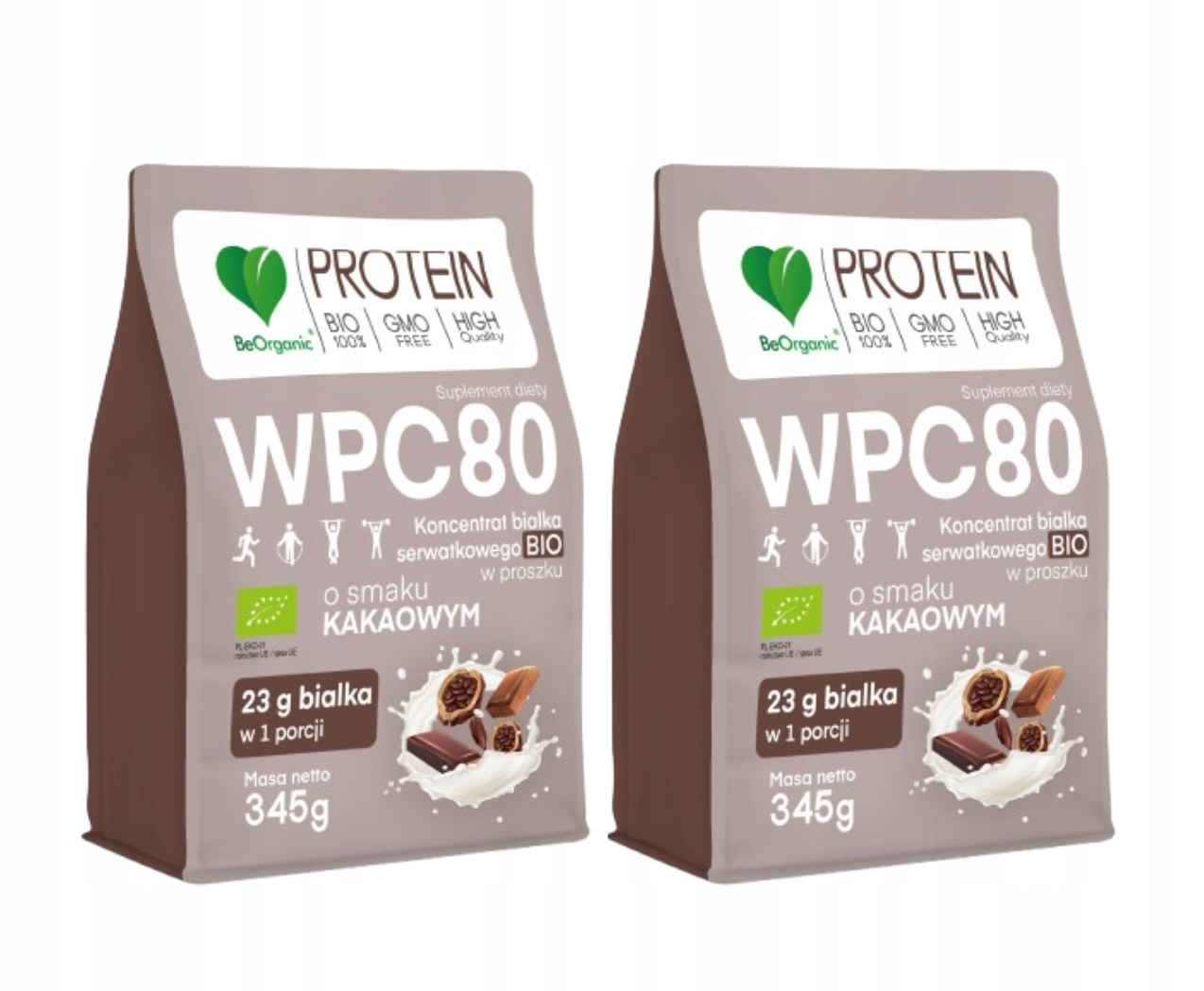 2x BeOrganic Wpc 80 Bio protein v kakaovém prášku Trénink Sportovní kosti Bcaa