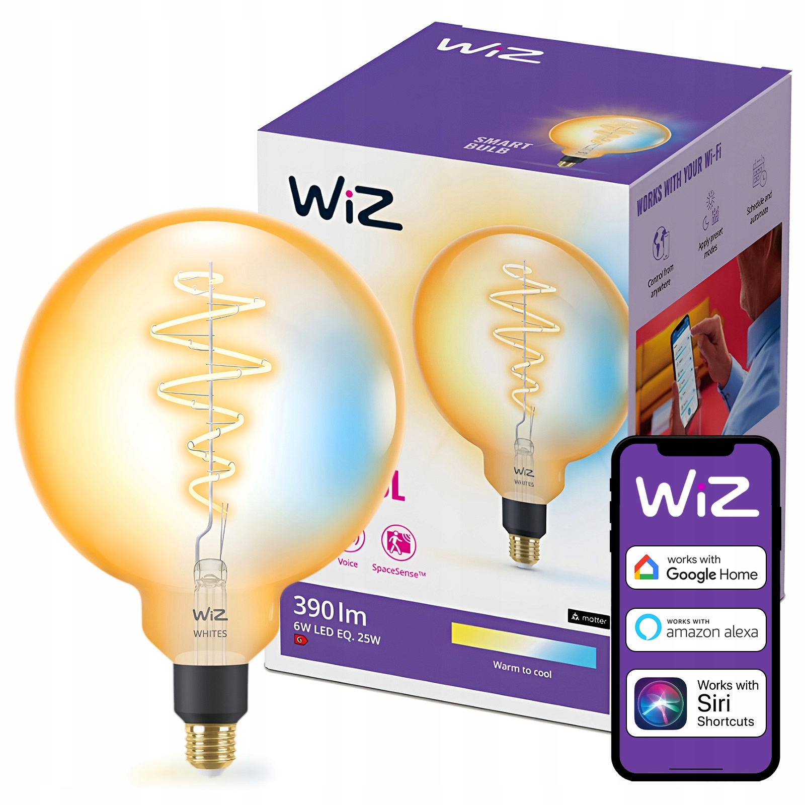 Led žárovka E27 G200 6W 25W Jantarová žárovka Smart WiFi Aplikace WiZ