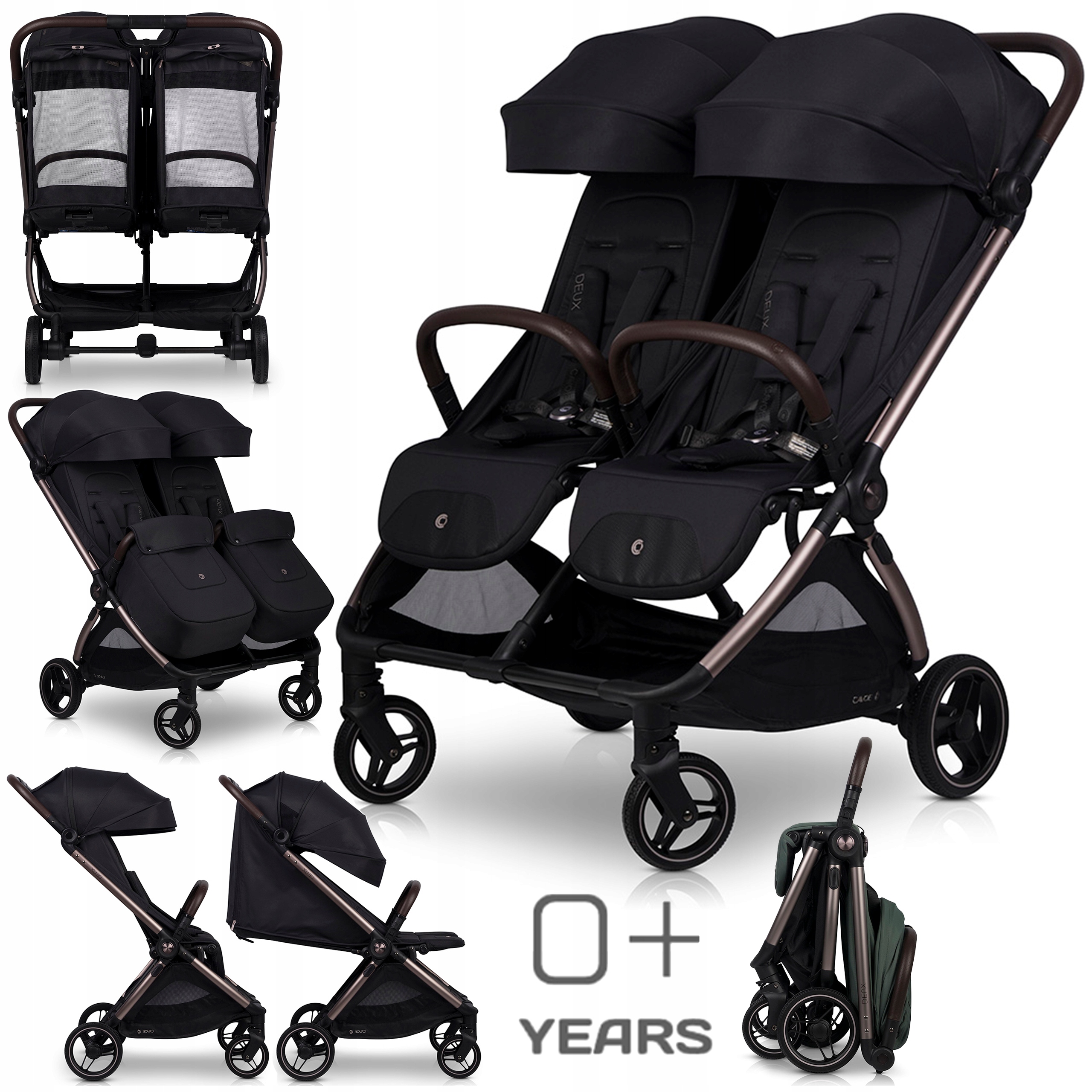 LEKKI WÓZEK SPACEROWY BLIŹNIACZY DLA BLIŹNIĄT ROK PO ROKU 0-44 KG AKCESORIA