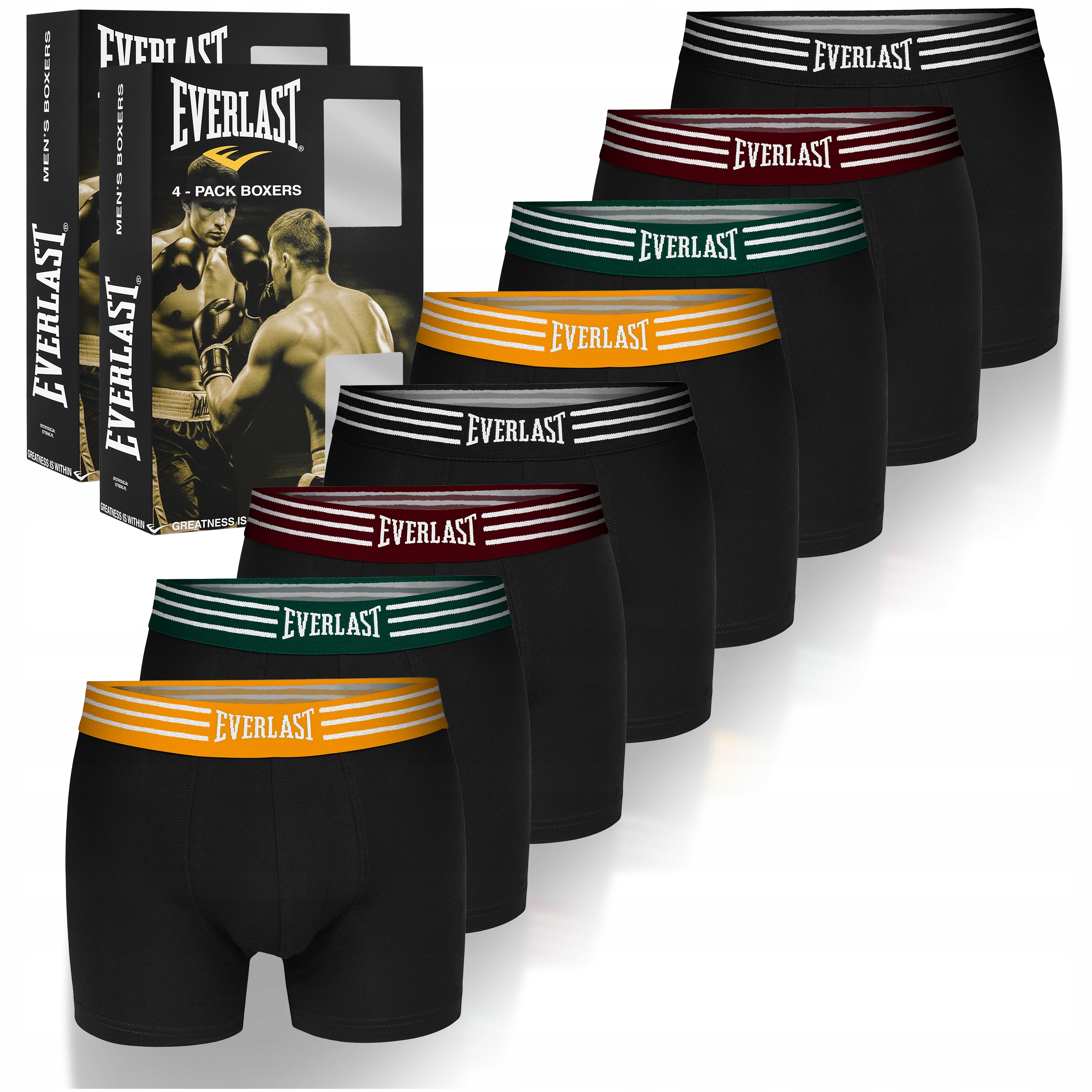 Everlast Bokserki Męskie 8 sztuk Zestaw Bawełna Czarne Kolor Guma Retro M