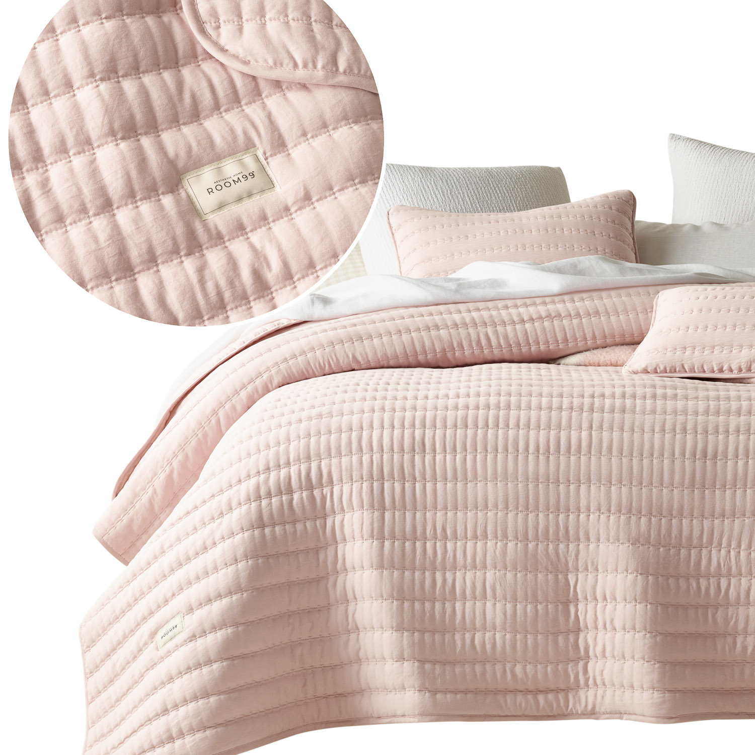 ROOM99 Narzuta na łóżko 170x210 róż pudrowy na kanapę sofę pikowana Mùse