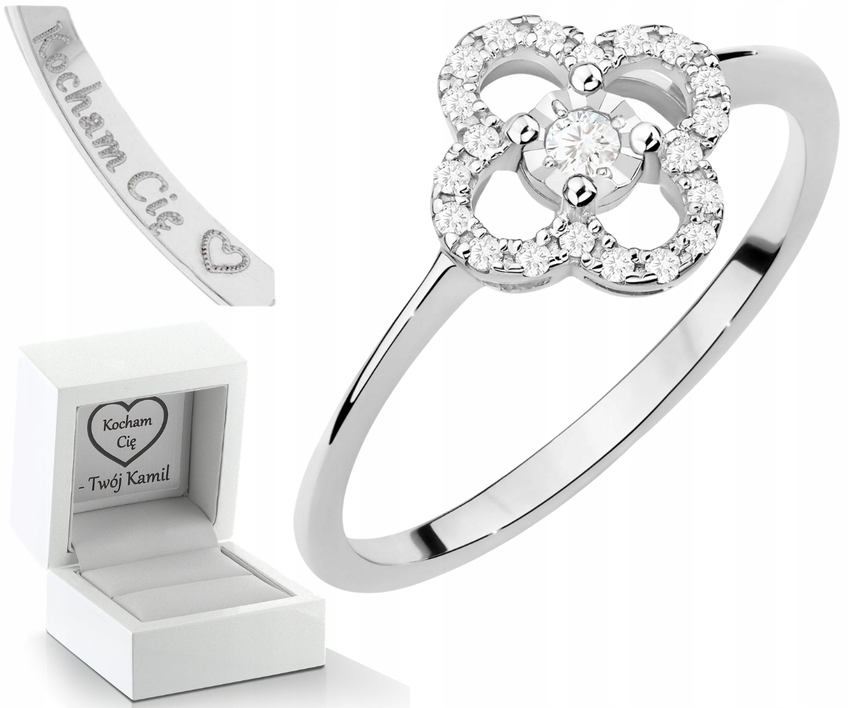 Bílé Zlato Zlatý Prstýnek Diamanty Gravírování Bonus 585 Dárek