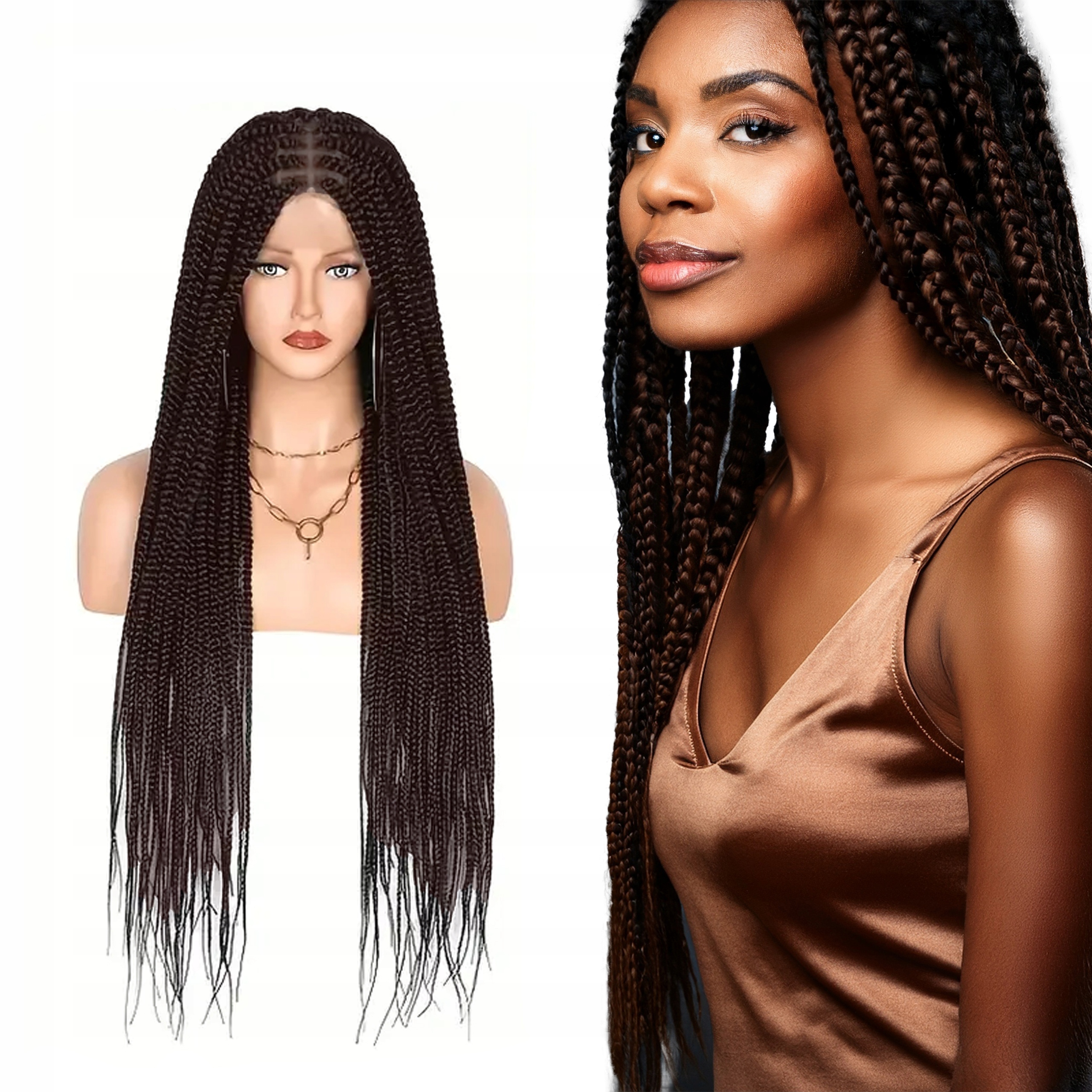 Paruka Lace Front copánky tmavě hnědá #4 80 cm s baby hairem a regulací