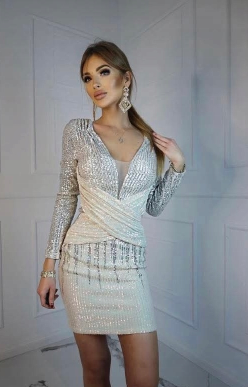 Šaty Béžová se stříbrem Model Roma Pretty Women velikost 44